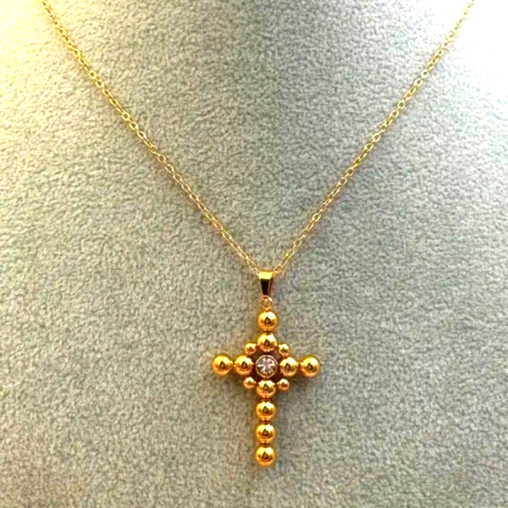 18kt Gold Over Titanium Beaded Cross Necklace